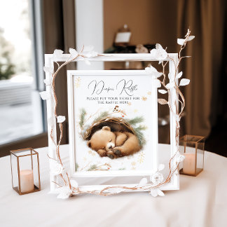 Cold Outdoor Woodland Bear Winter Baby Dusche Poster