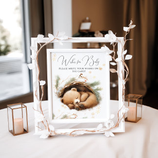 Cold Outdoor Woodland Bear Winter Baby Dusche Poster