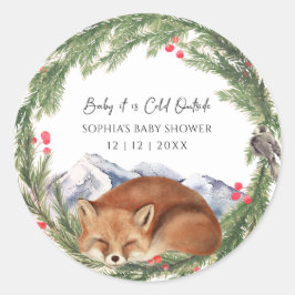 Cold Outdoor Woodland Fox Winter Baby Dusche Runder Aufkleber