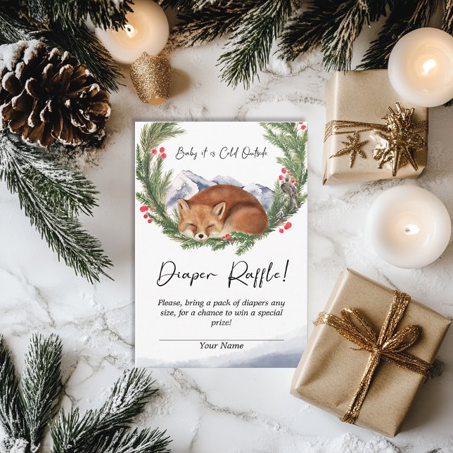 Cold Outdoorwald Fox Winter Diaper Raffle Begleitkarte (Cold Outside Woodland Fox Winter Diaper Raffle Enclosure Card)
