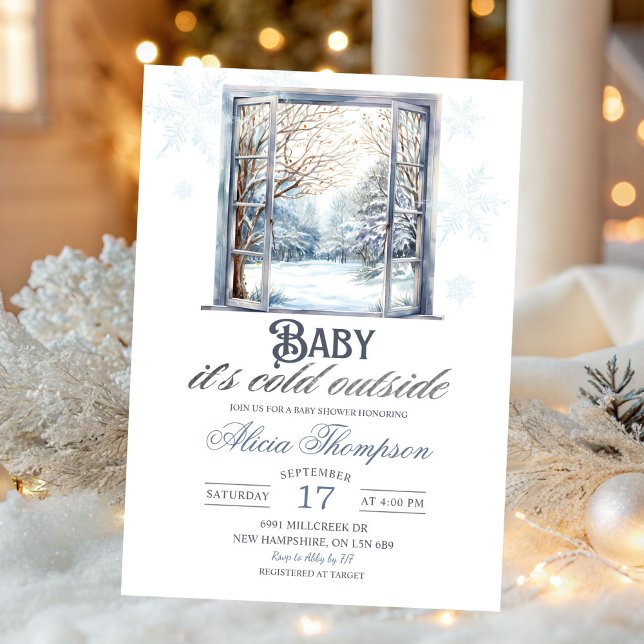 Cold Outside Dusty Blue Window Boy Baby Shower Einladung (Von Creator hochgeladen)
