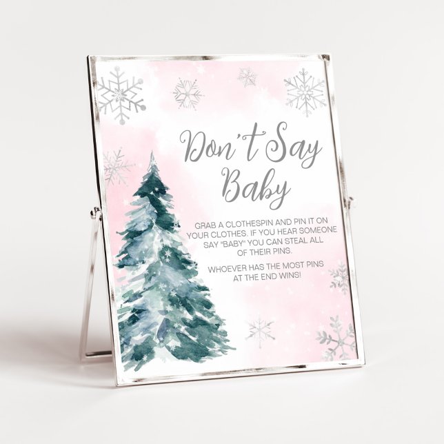 Cold Outside Pink Winter Sage nicht Baby Poster (Pink Silver Pine Tree Baby Shower Don't Say Baby Sign)
