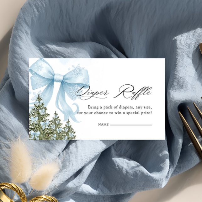 Cold Outside Winter Blue Bow Diaper Raffle Begleitkarte (Von Creator hochgeladen)