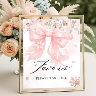 Cold Outside Winter Pink Bow Baby Duschfavoriten Poster