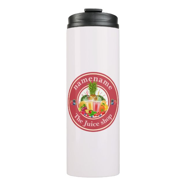 Cold Pressed Juice Smoothies Obstshop Logo Thermosbecher (Vorderseite)