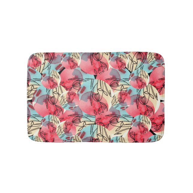 Cold Warm Watercolor Floral Geometric Badematte (Vorderseite)