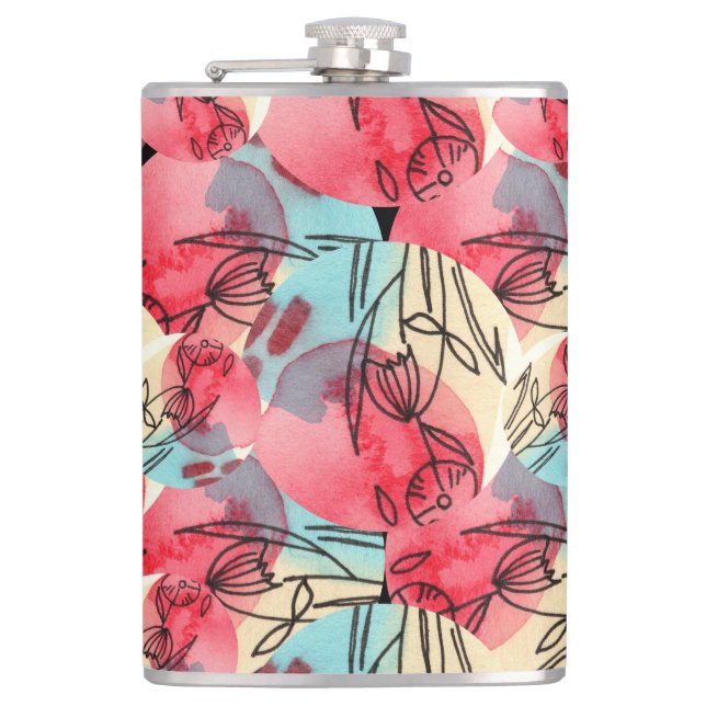 Cold Warm Watercolor Floral Geometric Flachmann (Vorderseite)