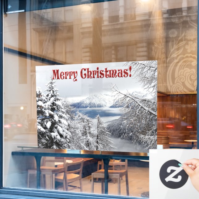 Cold Winter Forest Fotografie mit Schneeflocken Fensteraufkleber (Café-Fenster)