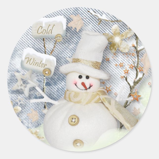 Cold Winter Snowman Runder Aufkleber (Vorderseite)