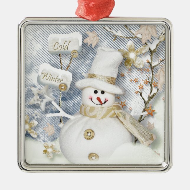 Cold Winter Snowman Silbernes Ornament (Vorne)