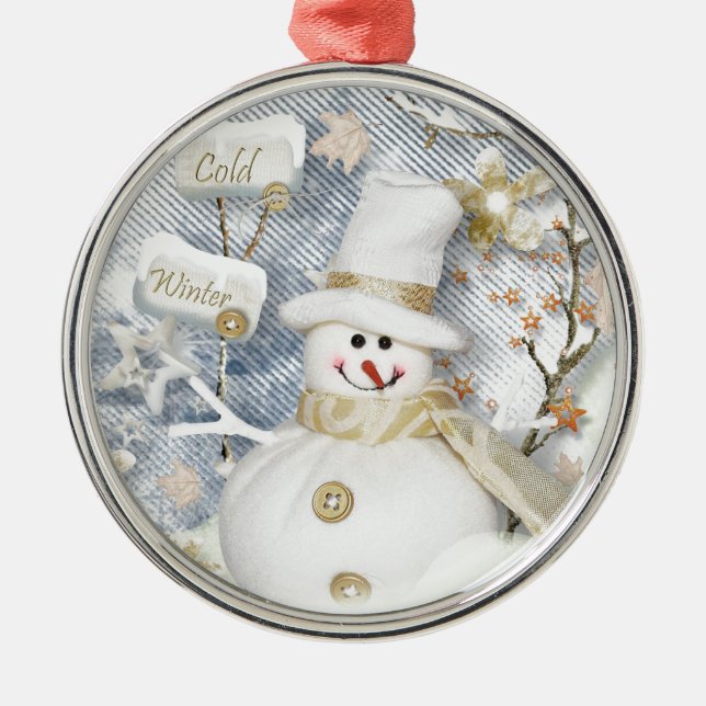 Cold Winter Snowman Silbernes Ornament (Vorne)