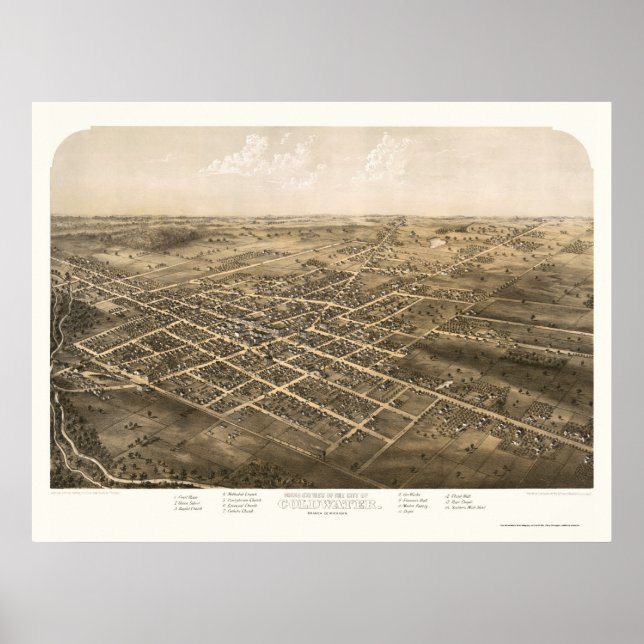 Coldwater, MI Panoramic Map - 1868 Poster (Vorne)