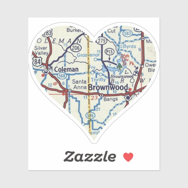 Coleman and Brownwood TX Map Aufkleber (Blatt)