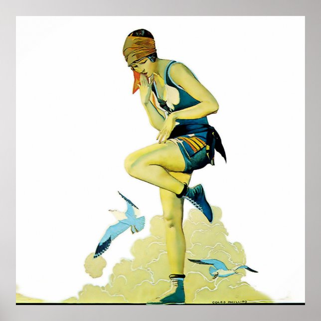 Coles Phillips "Fadeaway Girl" "A Quick Dip" Poster (Vorne)