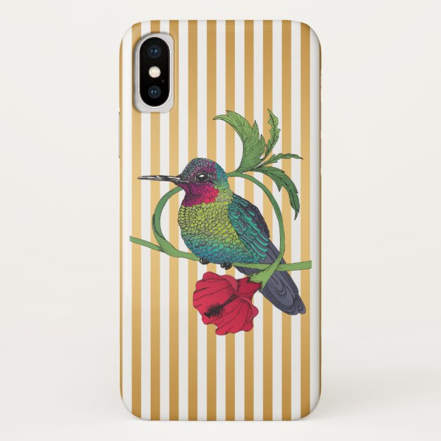 Colibri Gold Stripes Illustration iPhone Case (Rückseite)