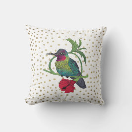 Colibri Illustration Gold Bronze Dots Pillow Kissen