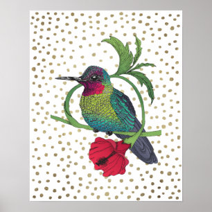 Colibri Illustration Gold Bronze Dots Poster