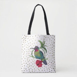 Colibri Illustration Gold Dots Tote Bag