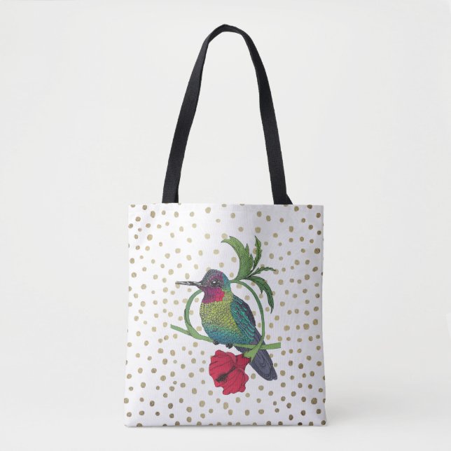Colibri Illustration Gold Dots Tote Bag (Vorderseite)