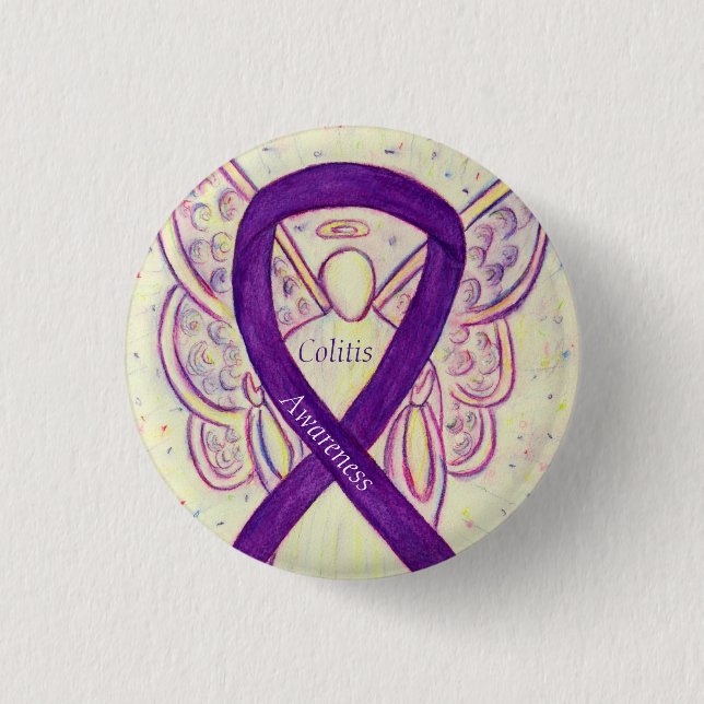 Colitis Awareness Engel Lila Ribbon Custom Button (Vorderseite)