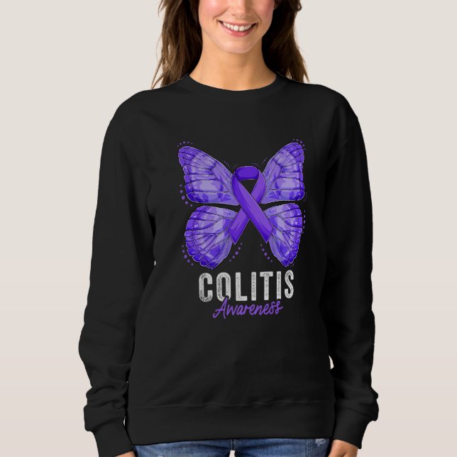 Colitis Awareness Month Butterfly Purple Ribbon Pr Sweatshirt (Vorderseite)