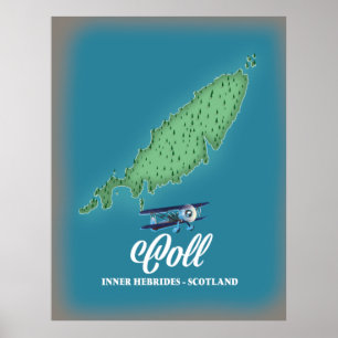 Coll Inner Hebrides Scotland Landkarte Poster