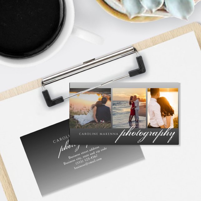 Collage 3-Foto Black Ombre Fotografie Visitenkarte (Von Creator hochgeladen)