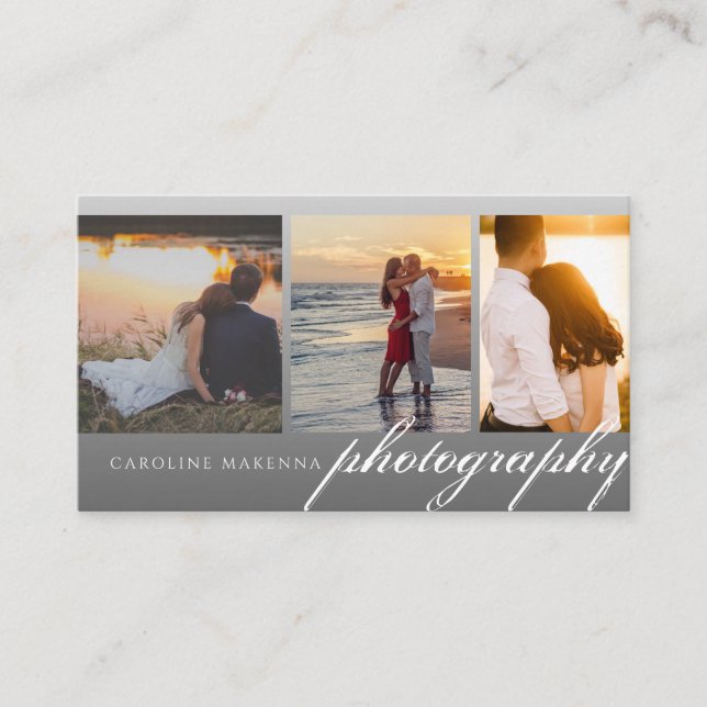 Collage 3-Foto Dunkelgrau Ombre Fotografie Visitenkarte (Vorderseite)