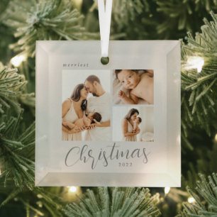 Collage 3 Fotos bearbeitbare Farbe Weihnachtsschmu Ornament Aus Glas