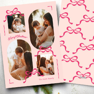 Collage 4 Foto mehrere Fotos rosa Schleifen Oval-F Feiertagskarte