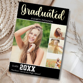 Collage 4 Photos Modern Script Graduation Folieneinladung