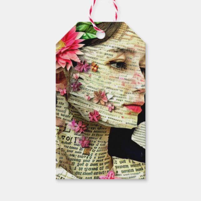 Collage Art | Hübsche Frauentyppografie Geschenkanhänger (Vorderseite)