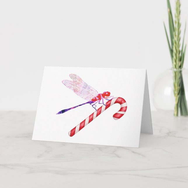 Collage Art Insekt Art DRAGONFLY mit CANDY CANE Karte (Vorderseite)