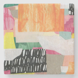 Collage Art, modern bunt abstrakt. Steinuntersetzer