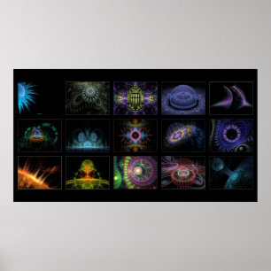 Collage aus digitalgrünem Fraktal Poster