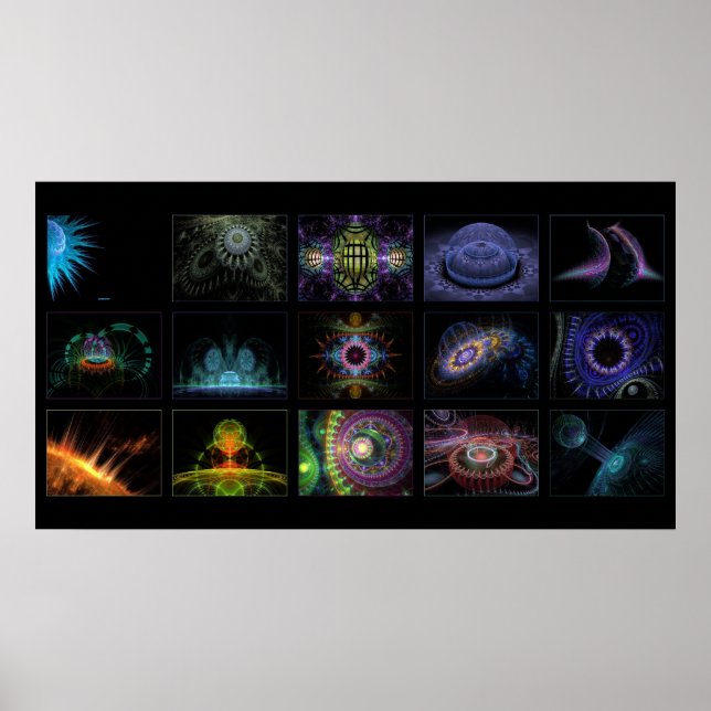 Collage aus digitalgrünem Fraktal Poster (Vorne)
