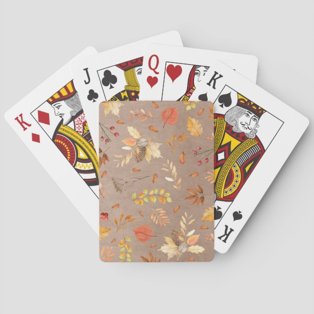 Collage aus Herbstblättern auf Braun Spielkarten (Rückseite)