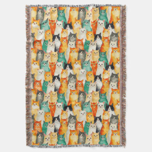 Collage aus Wasserfarben-Katzen-Muster Decke