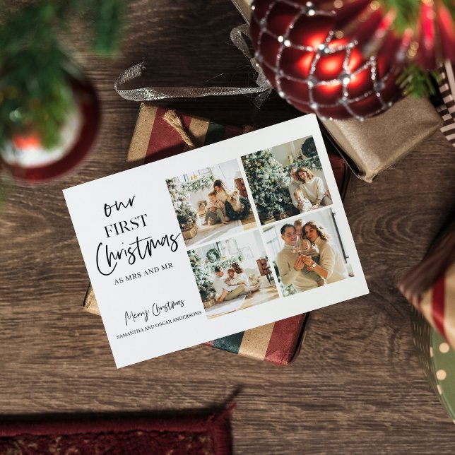 Collage Christmas Vier Fotos |Unsere ersten Weihna Postkarte (Von Creator hochgeladen)