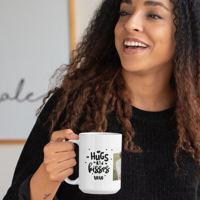 Collage Couple Foto & Hugs and Kisses Phrase Liebe Kaffeetasse (Von Creator hochgeladen)