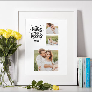 Collage Couple Foto & Hugs and Kisses Phrase Liebe Poster