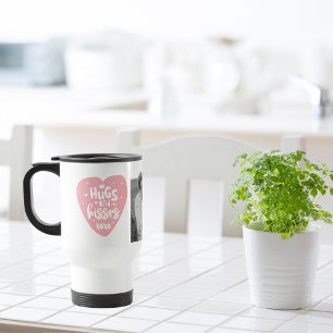 Collage Couple Foto & Hugs and Kisses PInk Herz Reisebecher