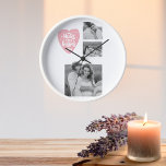 Collage Couple Foto & Hugs and Kisses PInk Herz Uhr<br><div class="desc">Collage Couple Foto & Hugs and Kisses PInk Herz</div>