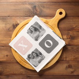 Collage Couple Foto & Pastel Pink & Gray XOXO Geschirrtuch