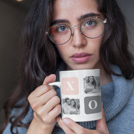 Collage Couple Foto & Pastel Pink & Gray XOXO Tasse