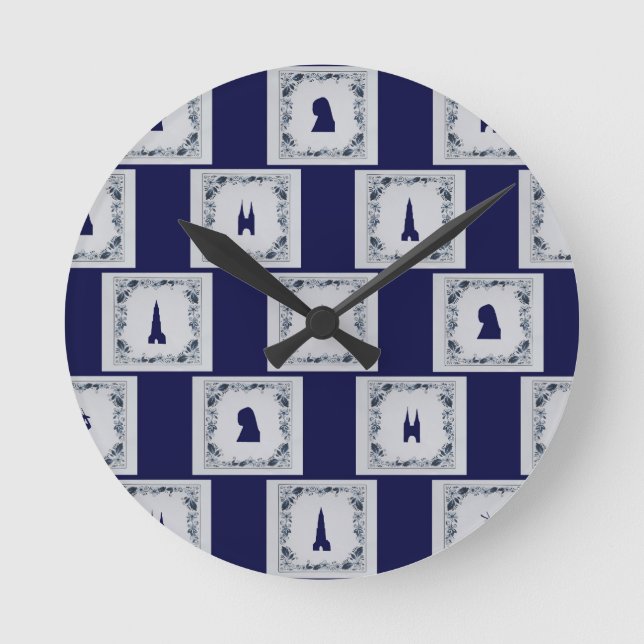 Collage Delft blaue Fliesen Runde Wanduhr (Vorderseite)
