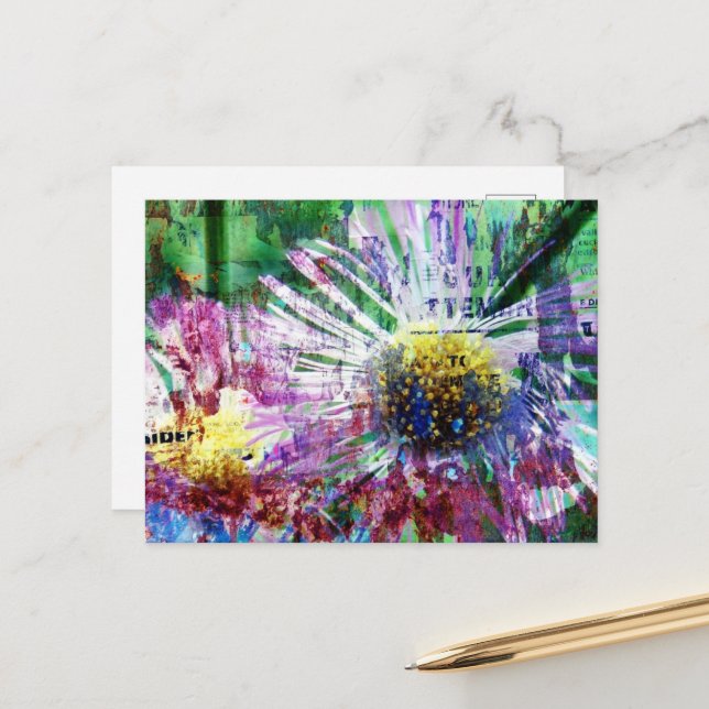 Collage der gemischten Media-Blume Postkarte (Vorderseite/Rückseite Beispiel)