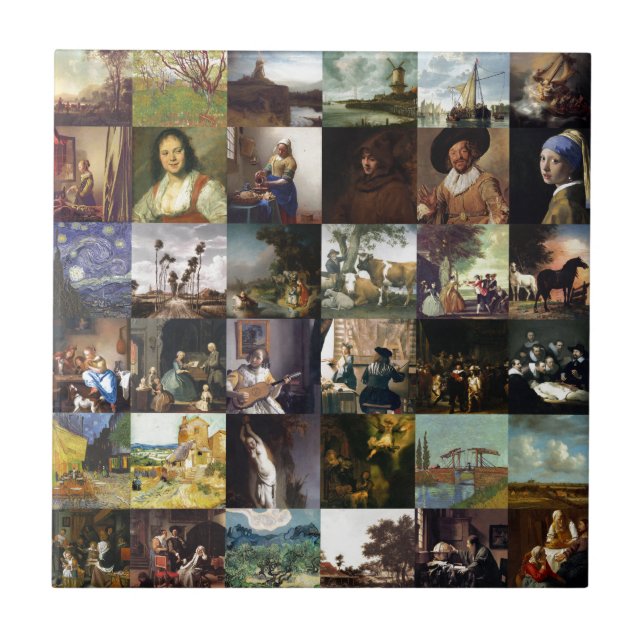 Collage der Malereien von Van Gogh, von Vermeer, Fliese (Vorderseite)