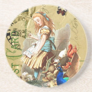 Collage der Vintagen Alice im Wunderland Sandstein Untersetzer