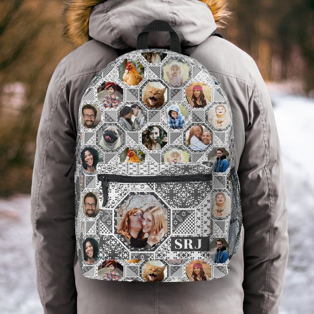 Collage Easy Gray Quilt Look Monogram Bedruckter Rucksack (Von Creator hochgeladen)
